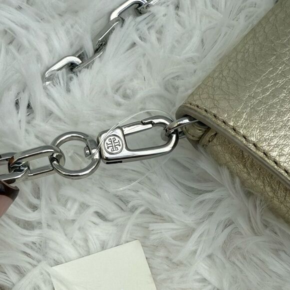 Tory Burch Robinson Metallic Gold Leather Crossbody Removable chain - Picture 5 of 14